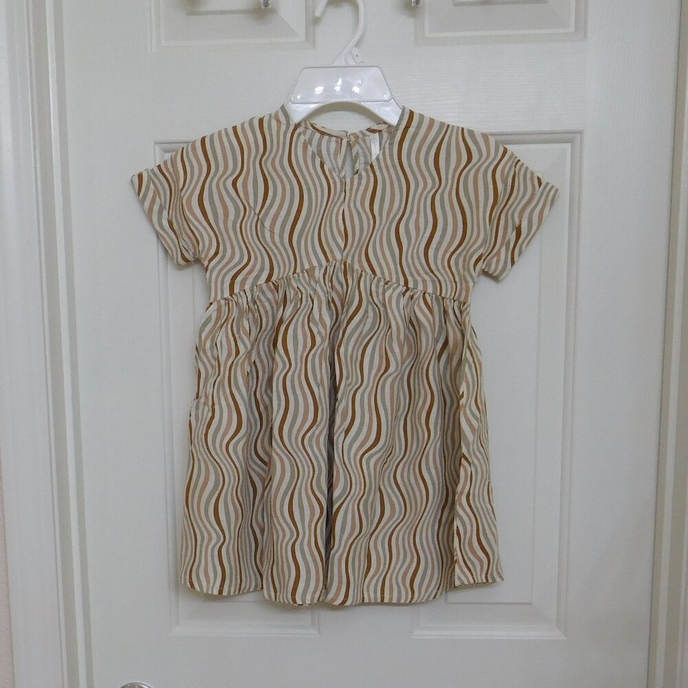 NWT Rylee + Cru Brown Peach Ivory Squiggly Stripes Linen Blend Dress sz 4/5
